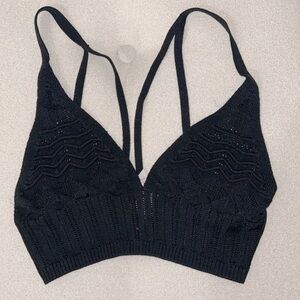 Free People Intimately Fauxchet Longline Bralette, Black, Size Small, NWOT